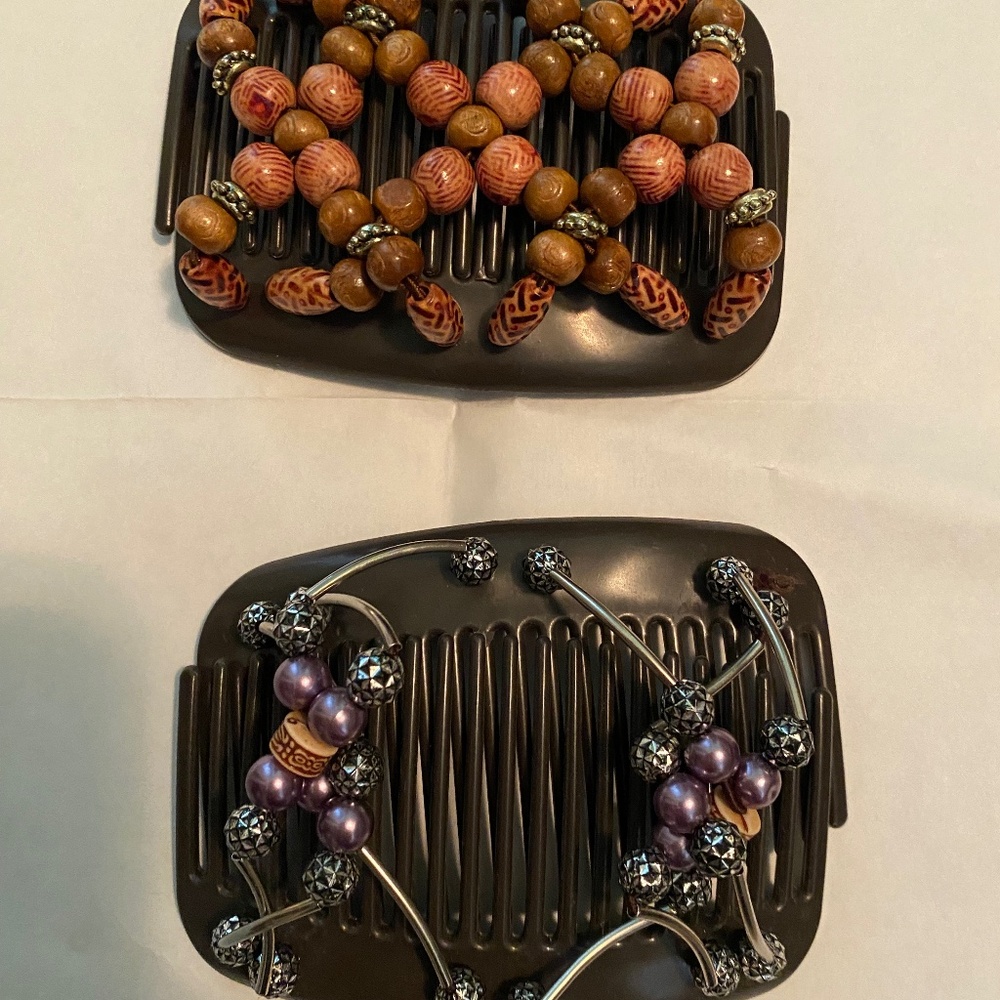 Set of 2 beaded Hair styling combs